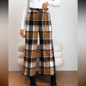 Plaid Print Wide Leg Pants